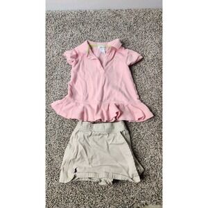 Ralph Lauren Baby Girl‎ Dress 9M & Shorts 6–12M Set Pink & Khaki Cotton Read